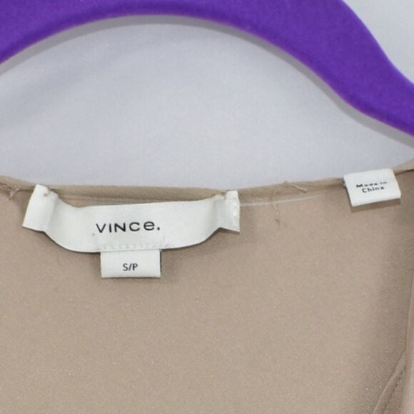 Vince Cowl Neck Cap Sleeve Blouse Short Sleeve Silk Blend Top Oat Tan Size Small - Picture 4 of 10